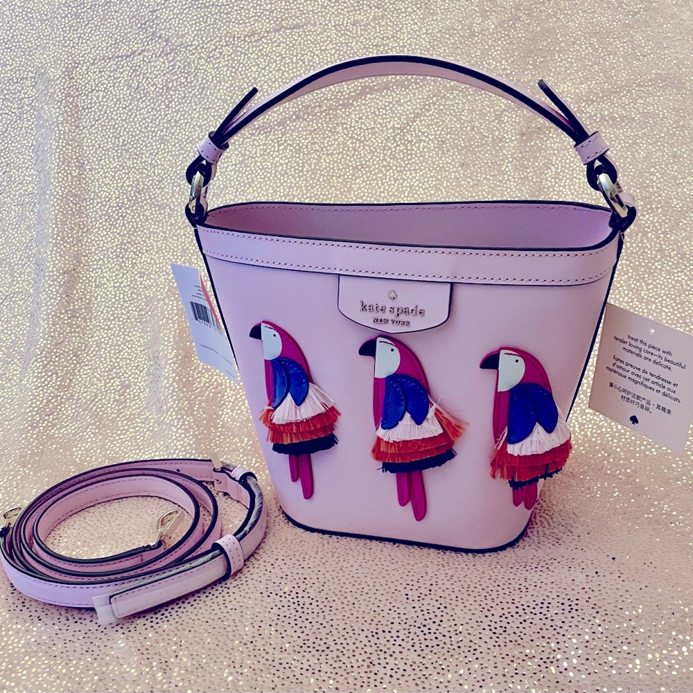 Kate Spade Pippa Flock Party Bucket Handbag (parrots)